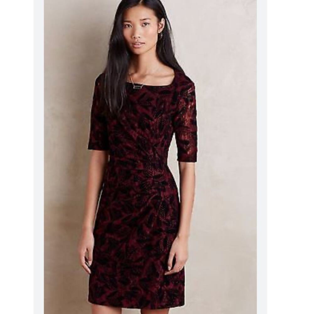 Anthropologie Maeve Elorn Red Black Floral Lace Dress Size 2